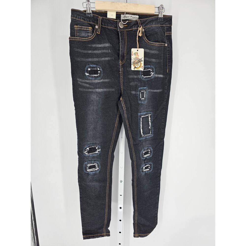 Angel Premium Women's Blue 5-Pocket Patched Distressed Skinny Jeans Size 11